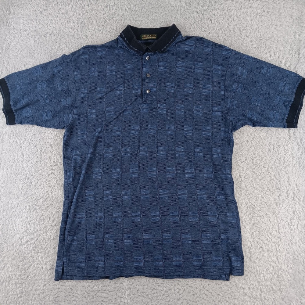 Ash City Pro-Collection Mens XL Blue Textured Grid Cotton Polo Shirt Made Canada